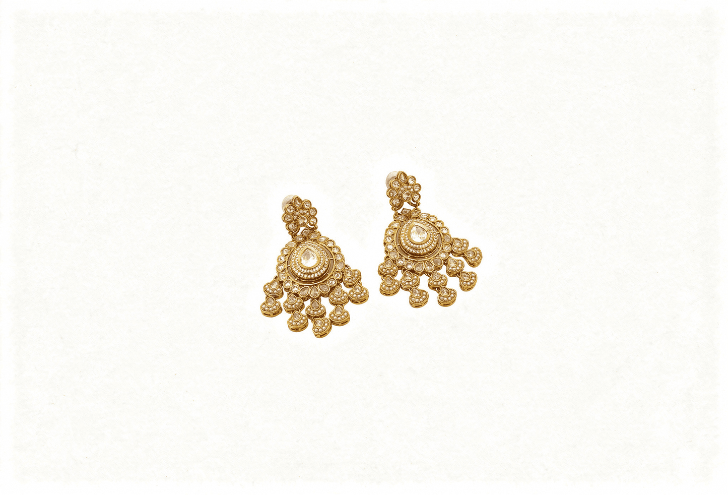Antique Gold & Champagne Polki Chandelier Drop Earrings