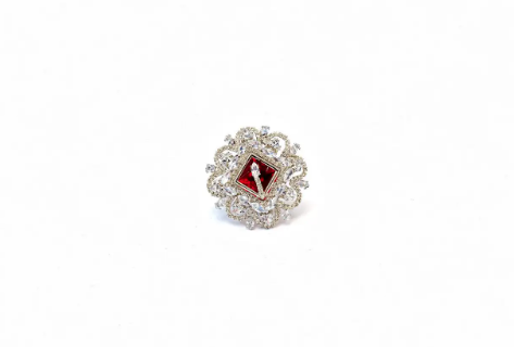 Golden Crimson Square Bloom Statement Ring