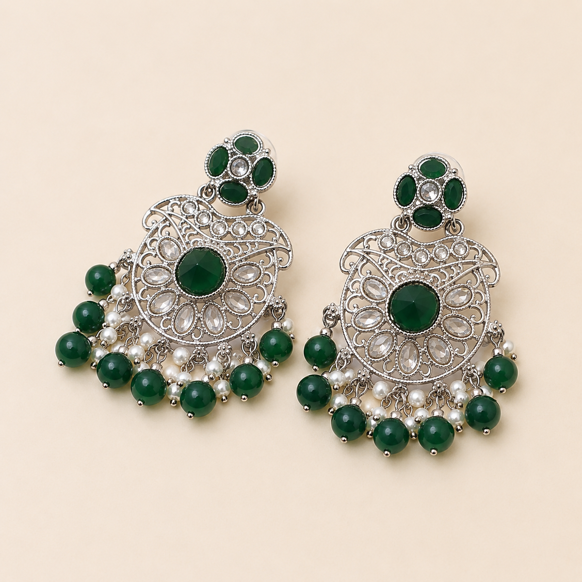 Silver-Plated Vintage Chandbali Earrings