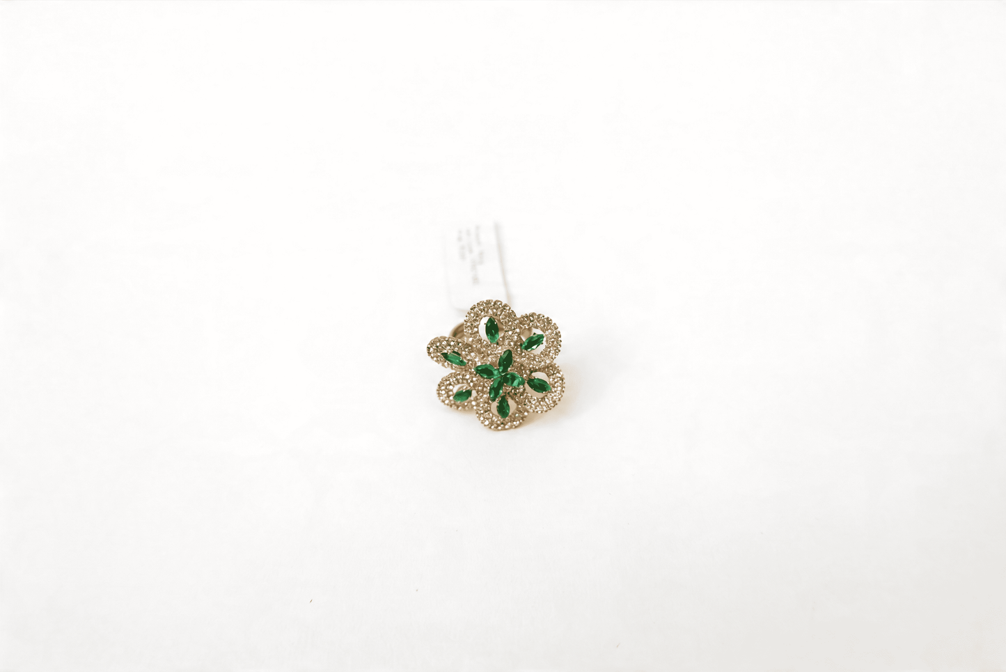 Golden Emerald Bloom Crystal Statement Ring
