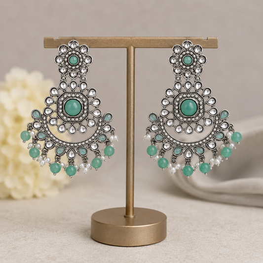Silver-Plated Statement Pastel Seafoam Crescent Earrings