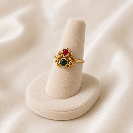 Antique Gold & Polki Peacock Dual-Tone Ring