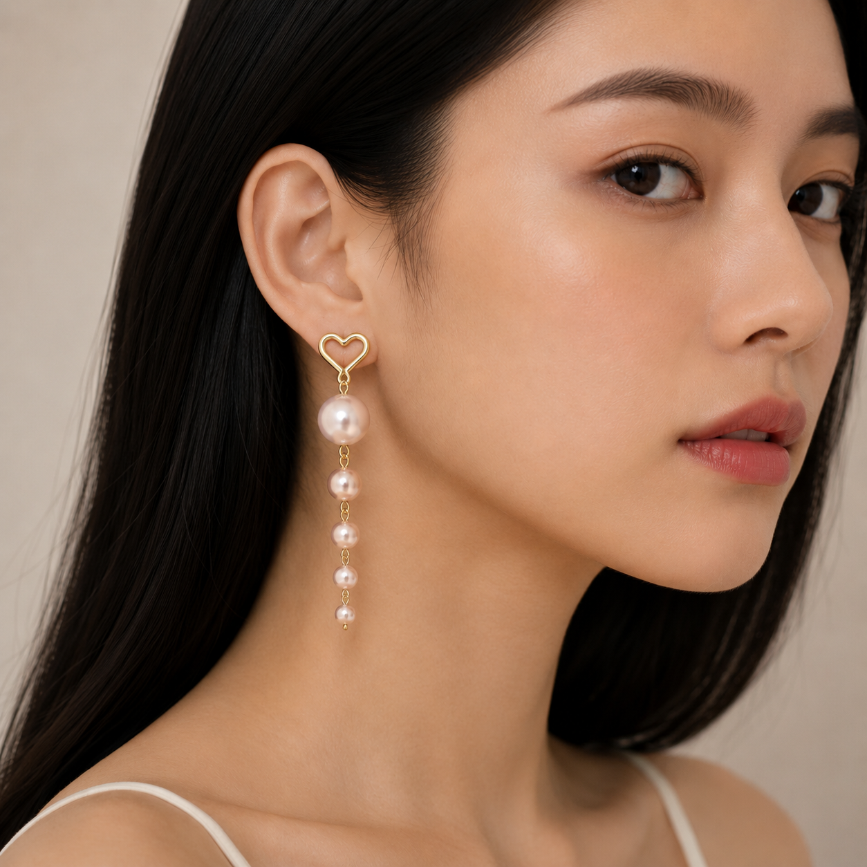 Gold Heart & Pearl Drop Earrings