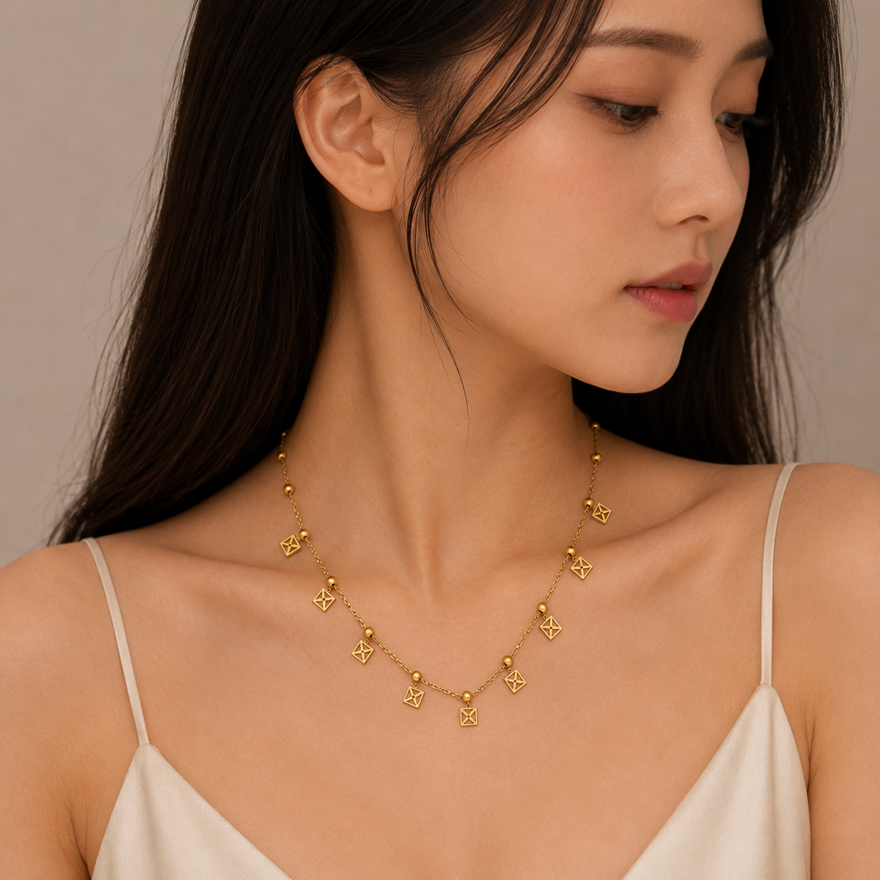 Anti-Tarnish Gold Geometric Charm Necklace