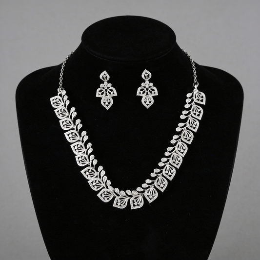 Shiny Silver Leaf and Lace Jewelry Set