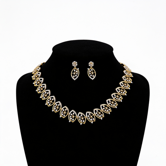 Gold and Diamond Leaf Style Jewelry Set