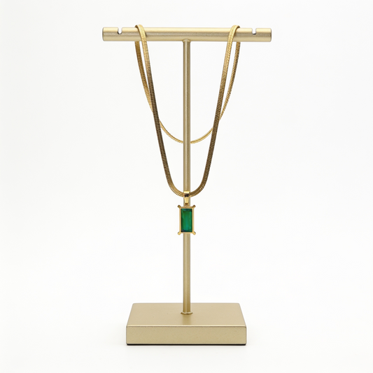 Anti-Tarnish Gold Emerald Green Stone Necklace