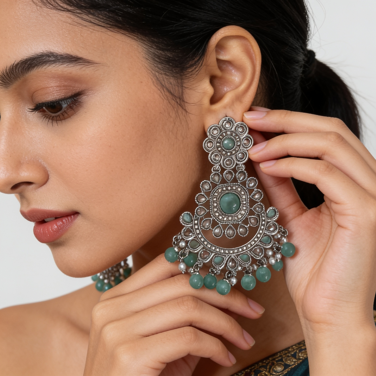 Silver-Plated Statement Pastel Seafoam Crescent Earrings