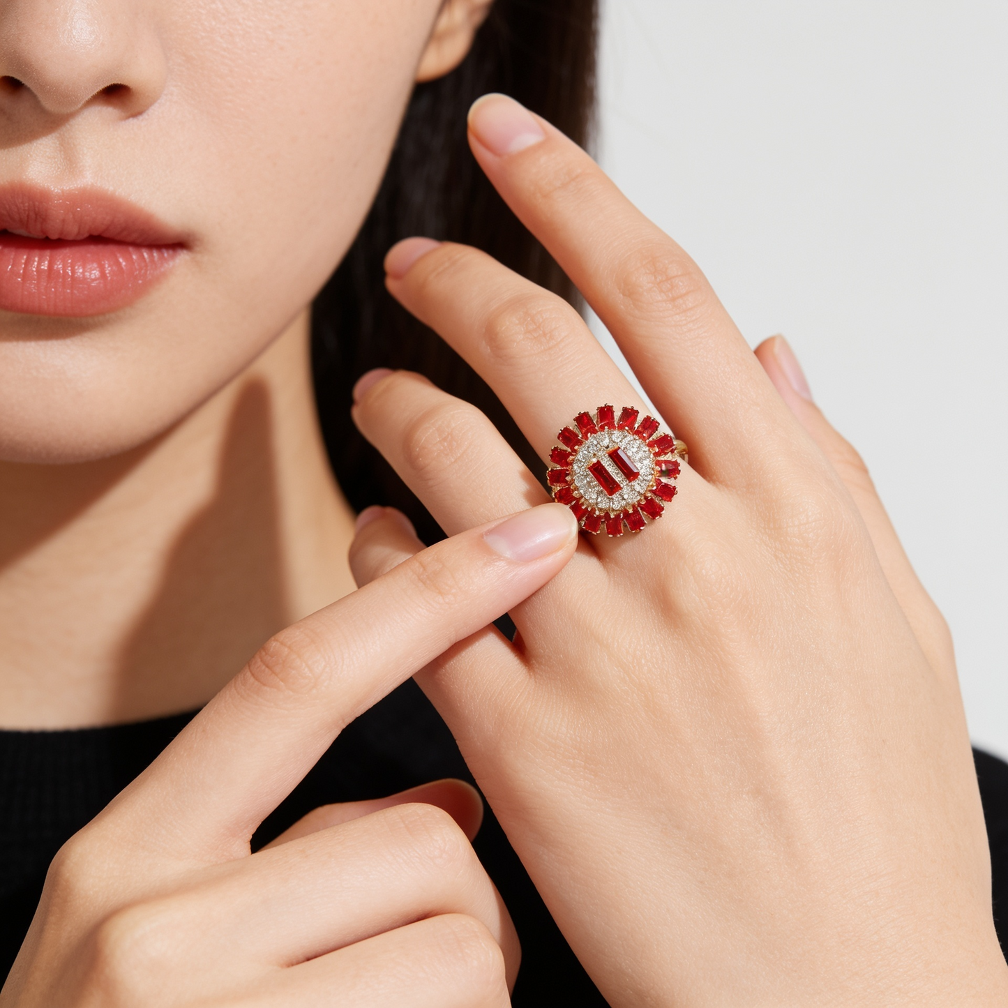 Ruby Red Sunflower Statement Ring