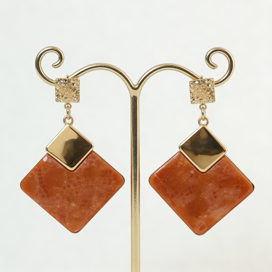 Anti-Tarnish Gold & Amber Mosaic Statement Earrings