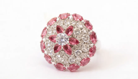 Silver Rose Quartz Blossom Dome Ring