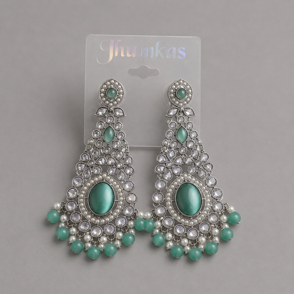 Silver-Plated Pastel Green Stone Chandelier Dangles