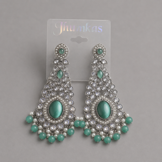Silver-Plated Pastel Green Stone Chandelier Dangles