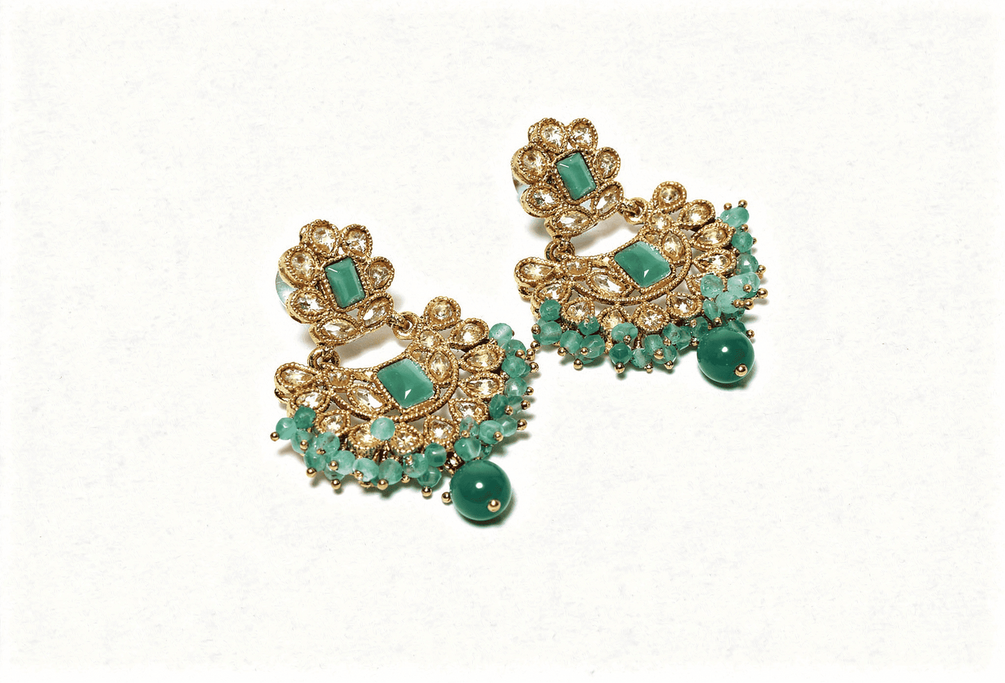 Antique Gold Emerald Green Polki Chandbali Earrings