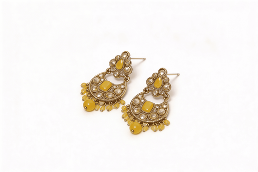 Antique Gold & Mustard Yellow Crescent Drop Earrings