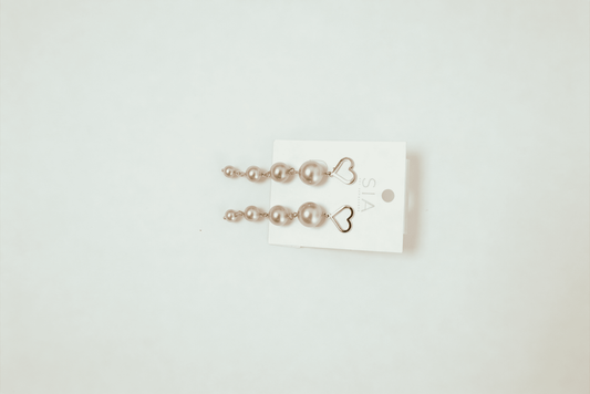 Gold Heart & Pearl Drop Earrings