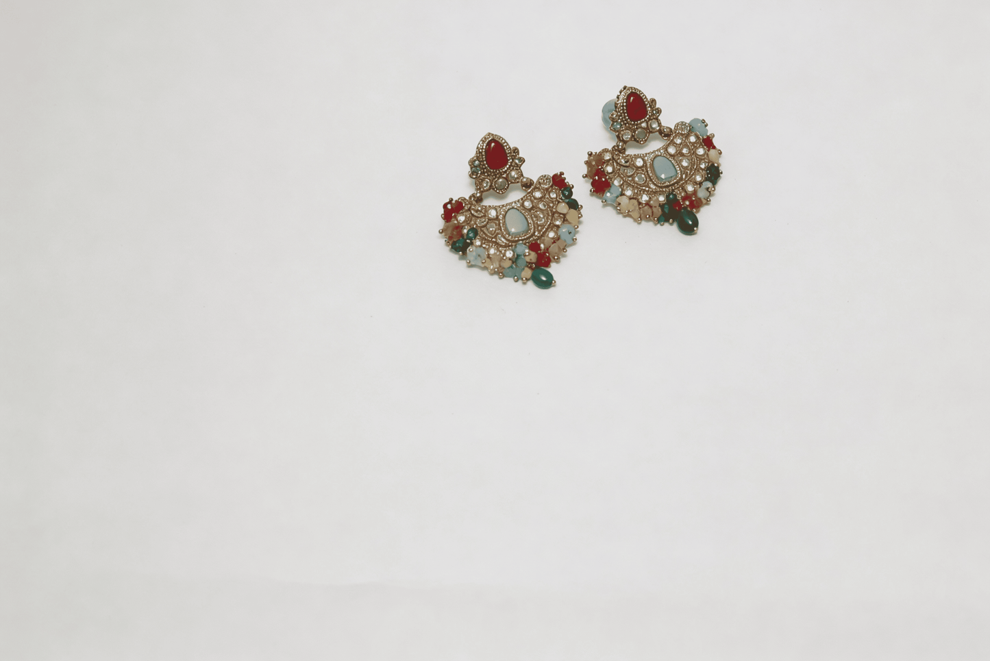 Antique Gold Multi-Color Chandbali Earrings