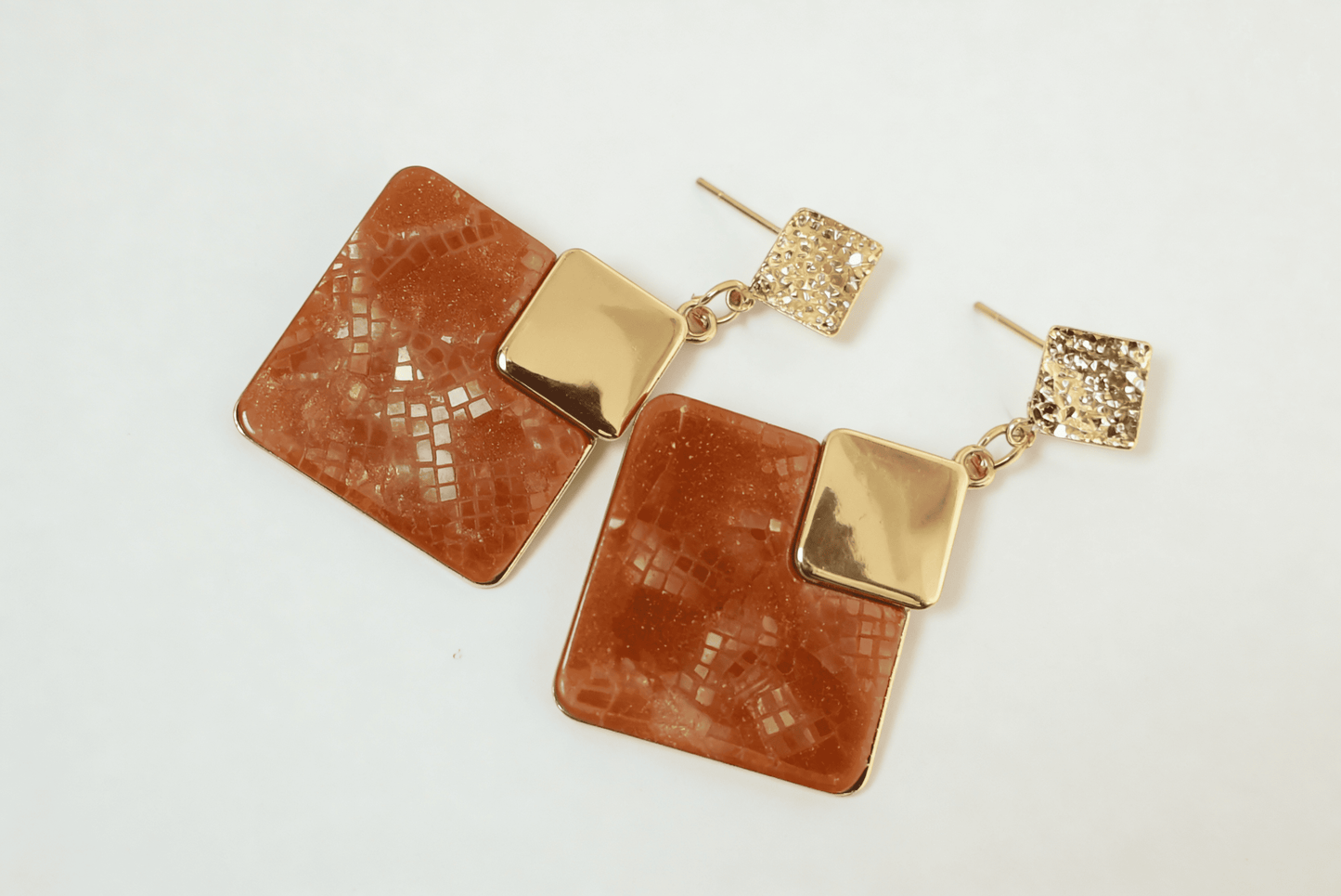 Anti-Tarnish Gold & Amber Mosaic Statement Earrings