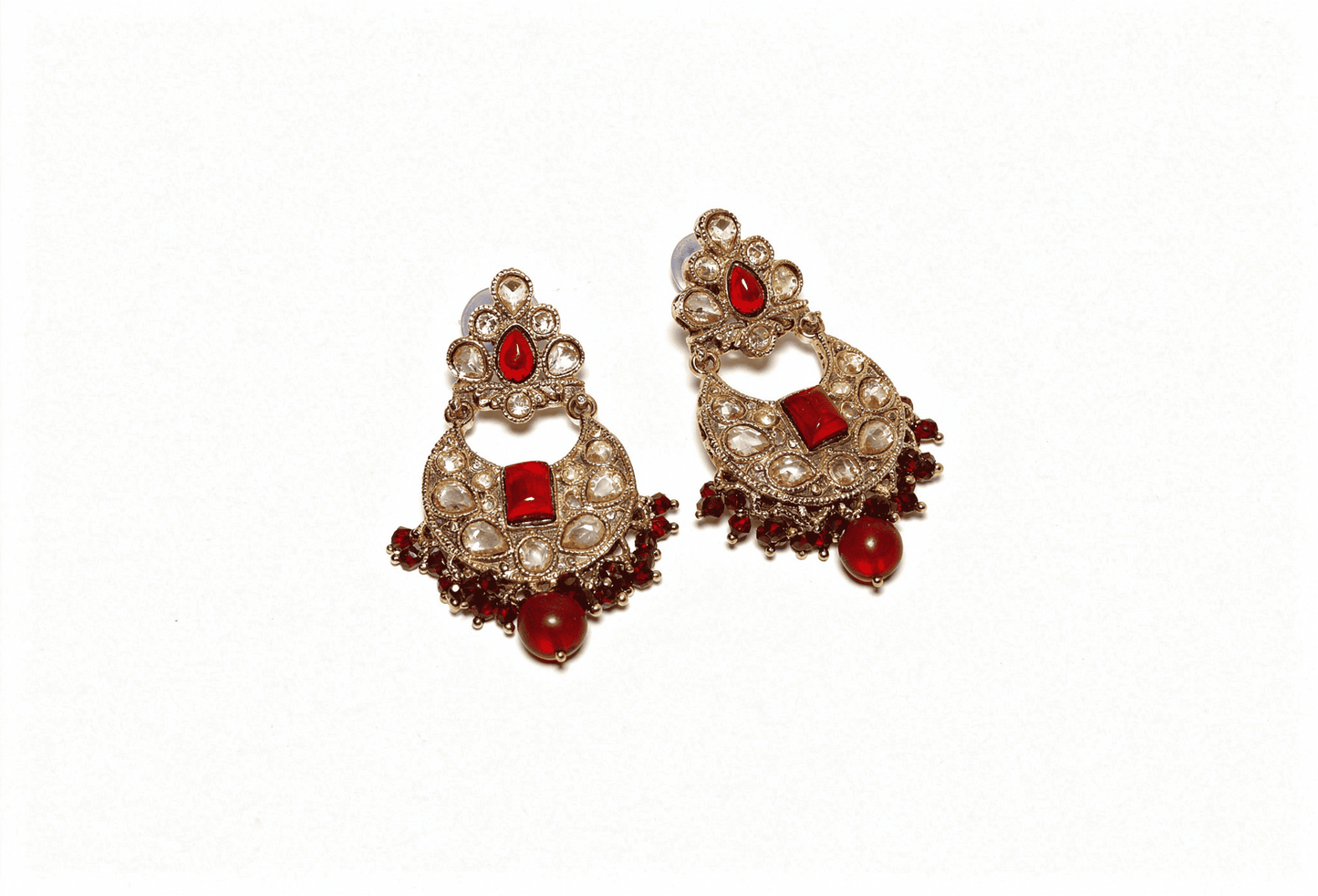Antique Gold & Garnet Red Crescent Drop Earrings