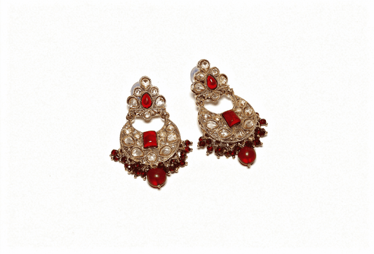 Antique Gold & Garnet Red Crescent Drop Earrings