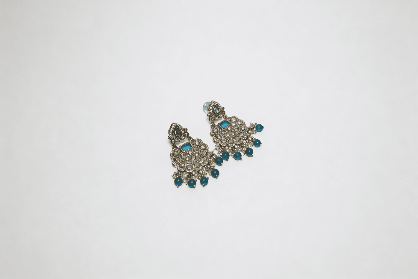 Antique Gold Deep Teal Chandbali Earrings