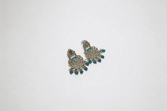 Antique Gold Deep Teal Chandbali Earrings