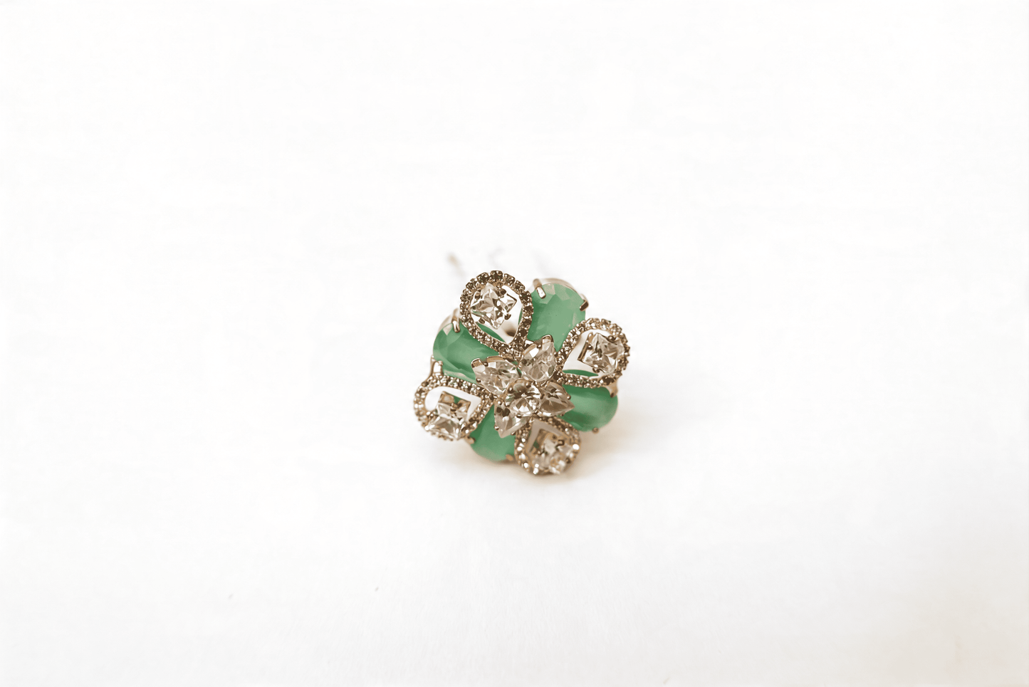 Golden Seafoam Mint & Crystal Blossom Statement Ring