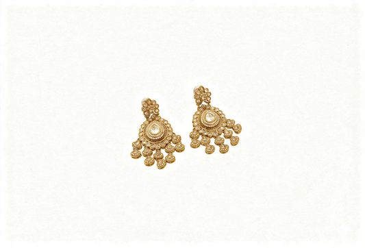 Antique Gold & Champagne Polki Chandelier Drop Earrings