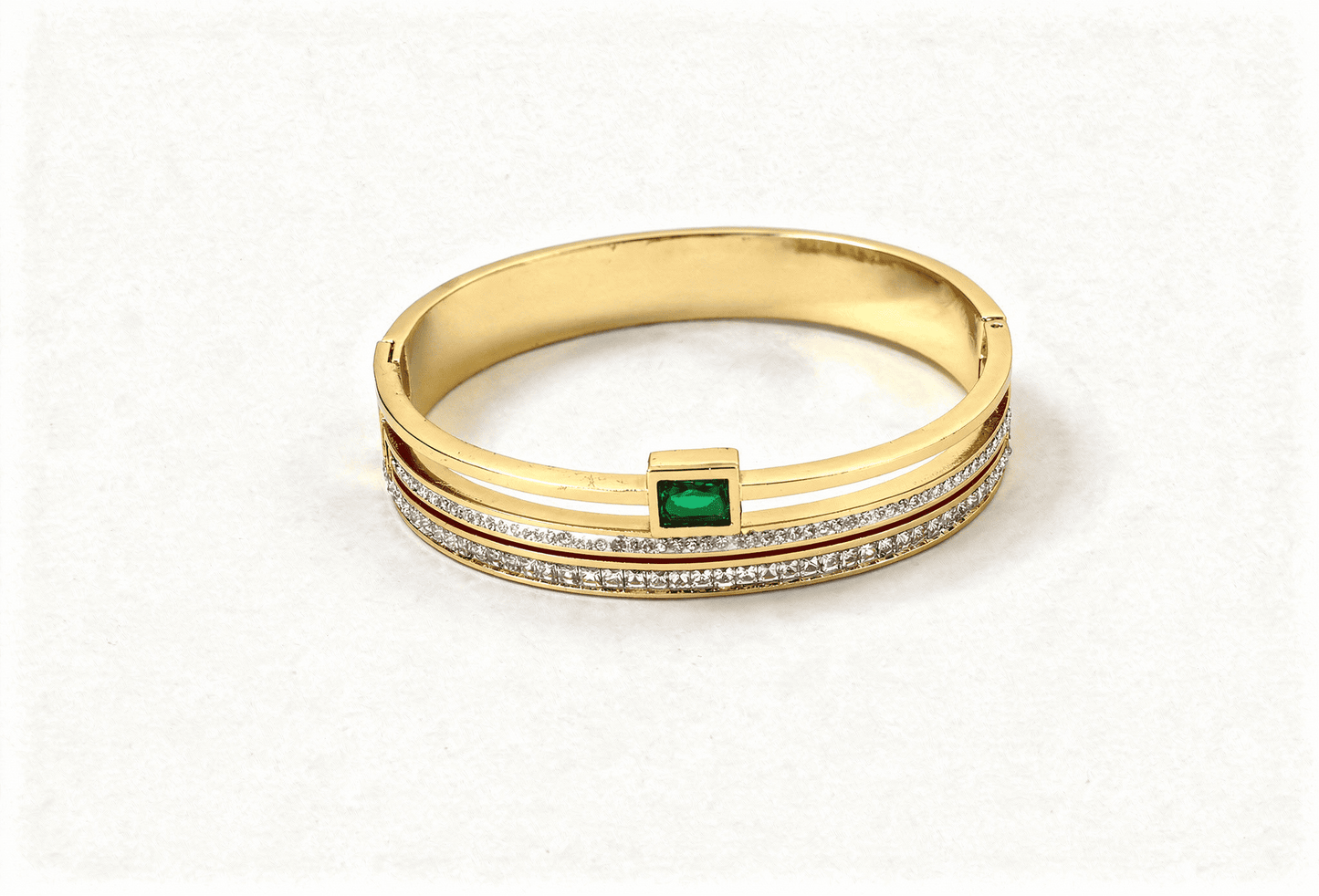 Anti-Tarnish Gold Bangle with Emerald Green Crystal