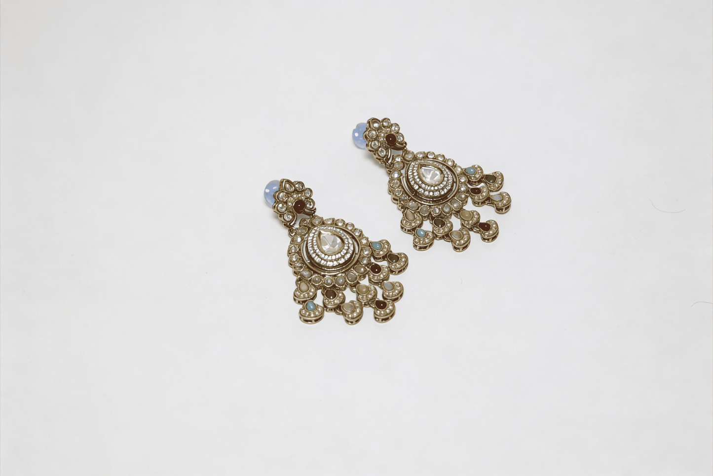 Antique Gold Kundan & Multi-Stone Chandelier Earrings