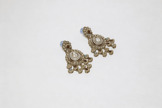 Antique Gold Kundan & Multi-Stone Chandelier Earrings