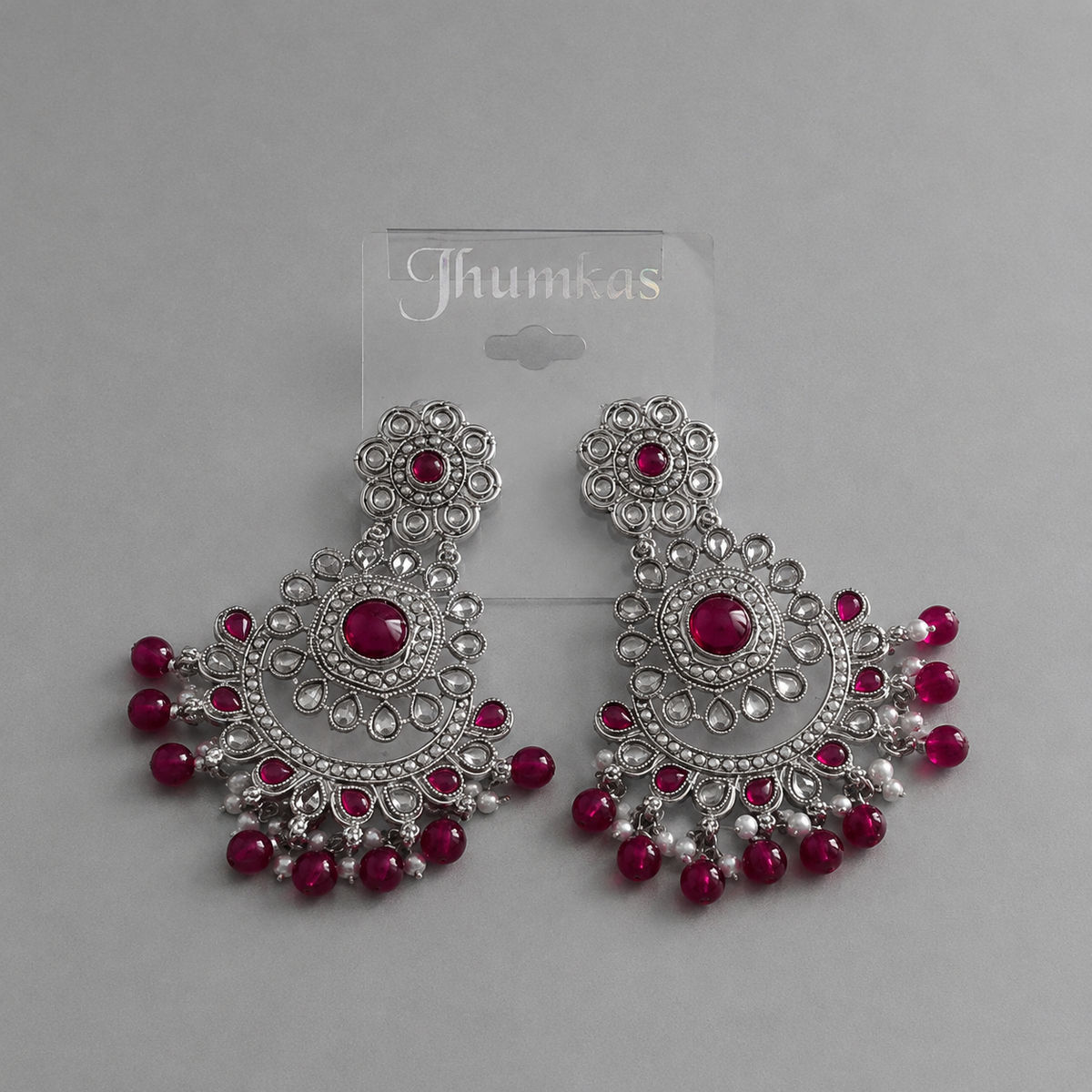 Silver-Plated Deep Magenta Statement Dangles