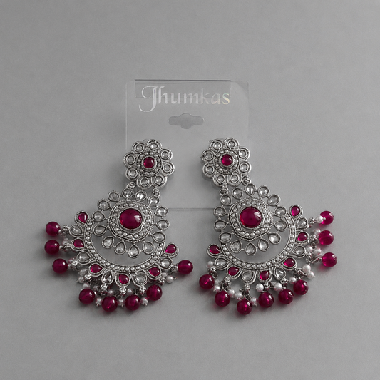 Silver-Plated Deep Magenta Statement Dangles