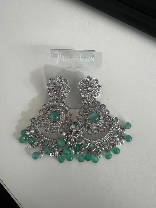 Silver-Plated Statement Pastel Seafoam Crescent Earrings