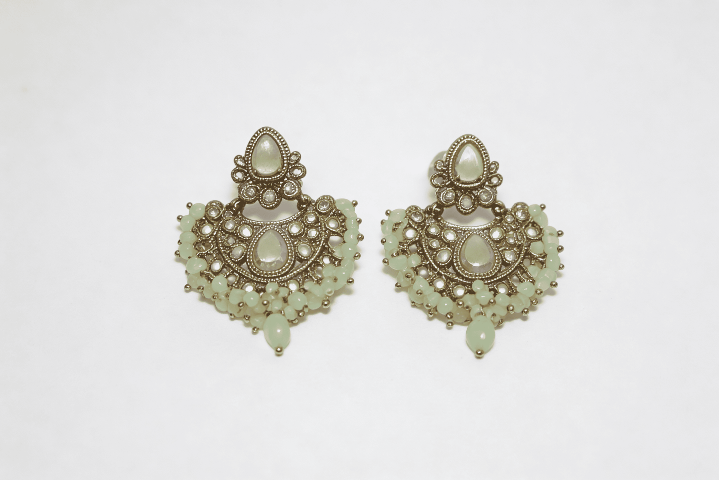 Antique Gold Sage Green Chandbali Earrings