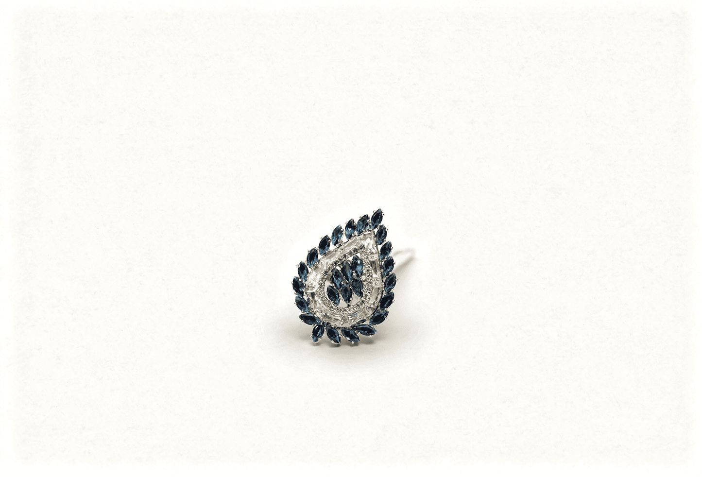 Sapphire Blue & Silver Teardrop Halo Ring