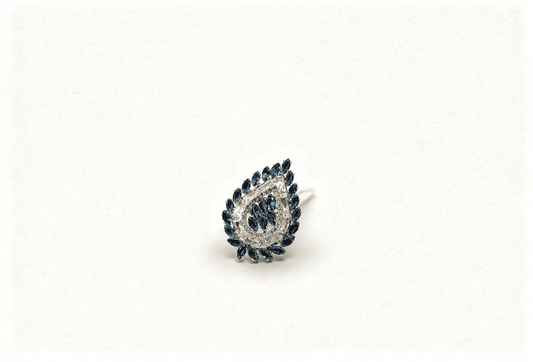 Sapphire Blue & Silver Teardrop Halo Ring