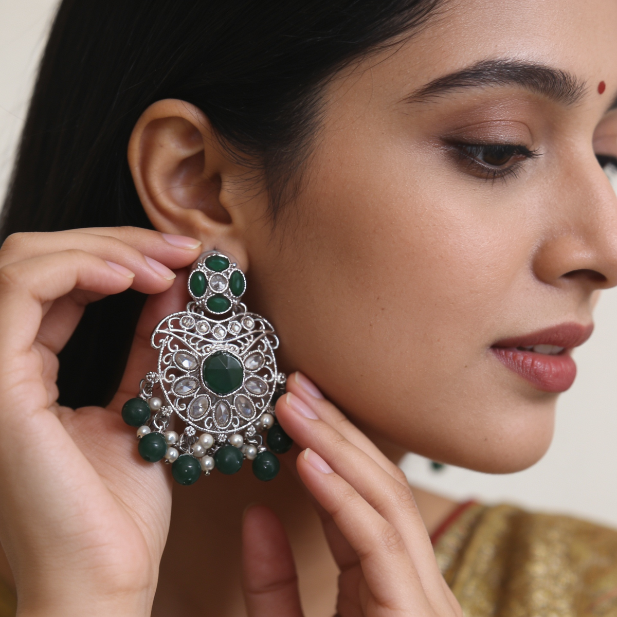 Silver-Plated Vintage Chandbali Earrings