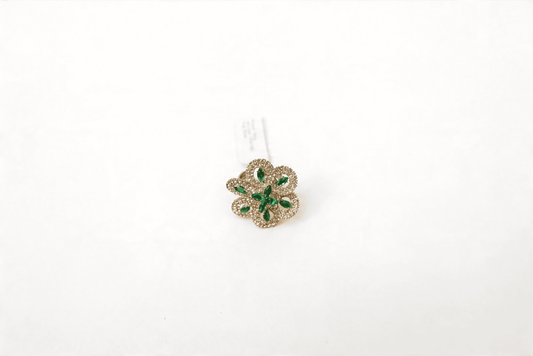 Golden Emerald Bloom Crystal Statement Ring