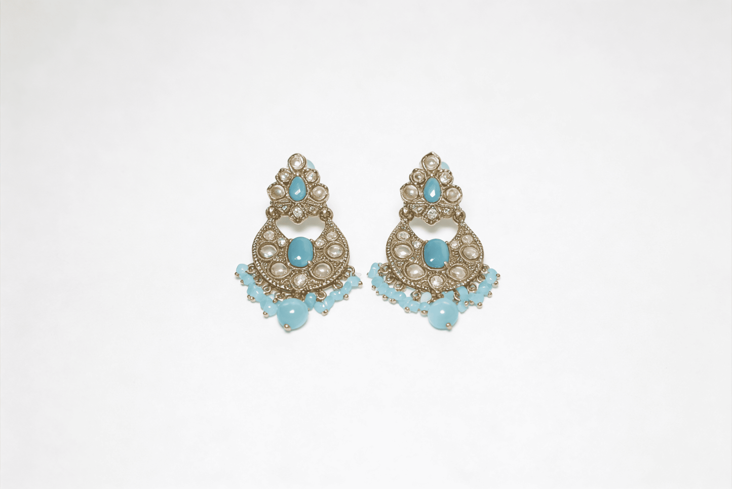 Antique Gold Turquoise & Pearl Chandbali Earrings