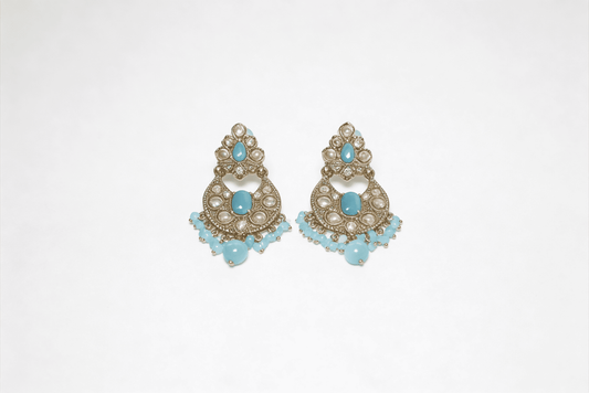 Antique Gold Turquoise & Pearl Chandbali Earrings