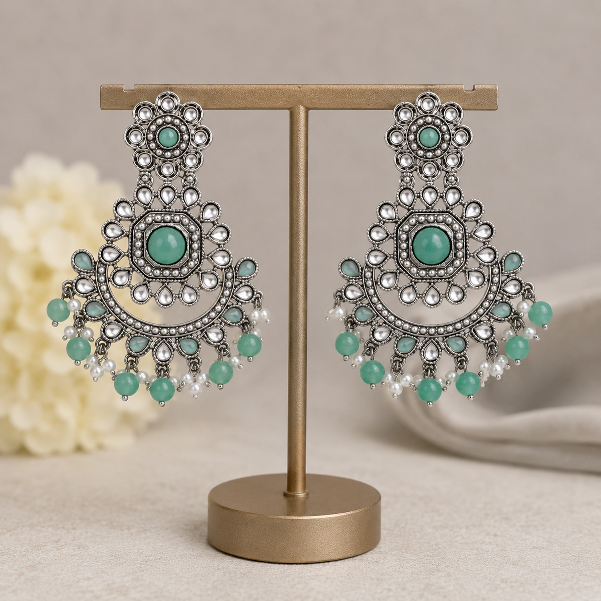 Silver-Plated Statement Pastel Seafoam Crescent Earrings