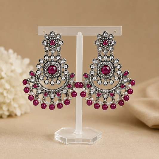 Silver-Plated Deep Magenta Statement Dangles