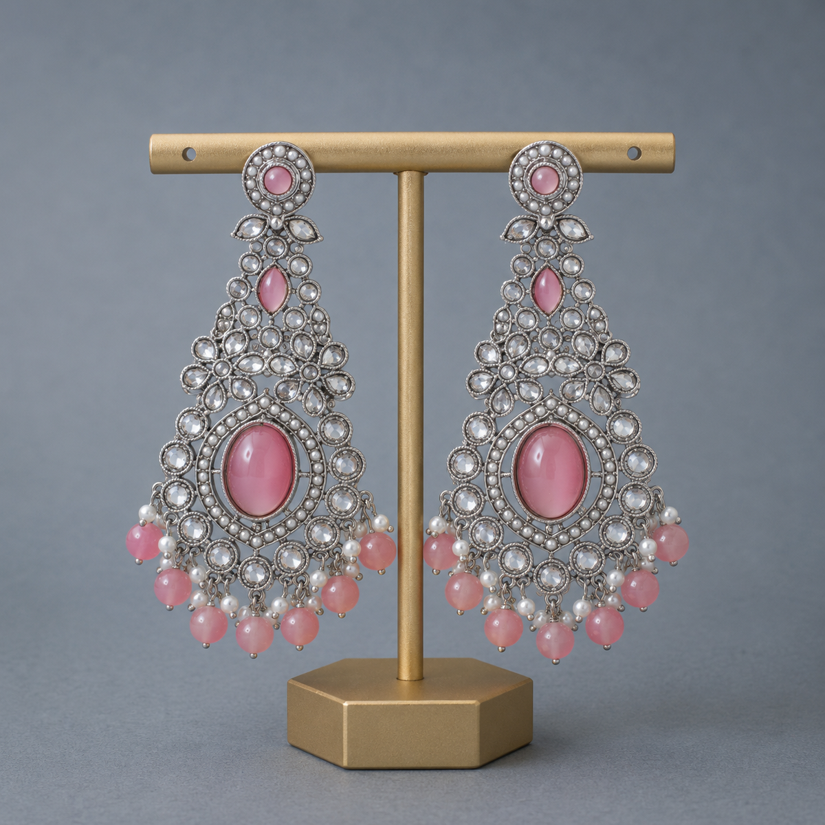 Silver-Plated Pastel pink Chandelier Dangles
