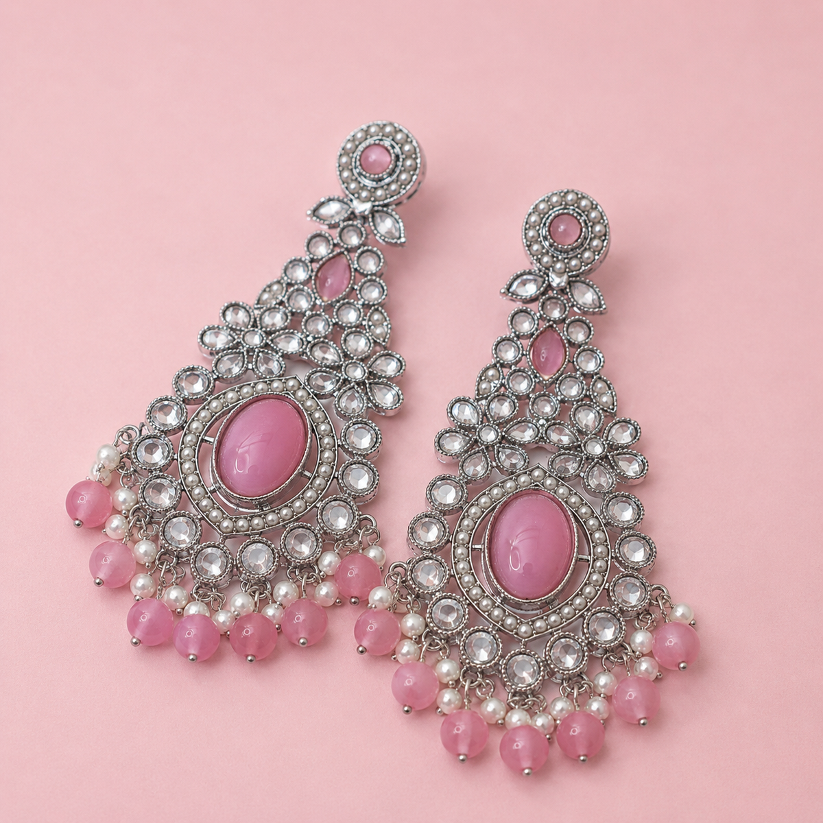 Silver-Plated Pastel pink Chandelier Dangles