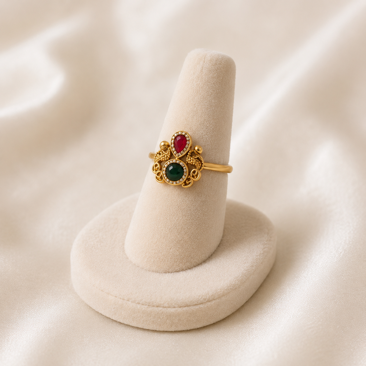 Antique Gold & Polki Peacock Dual-Tone Ring