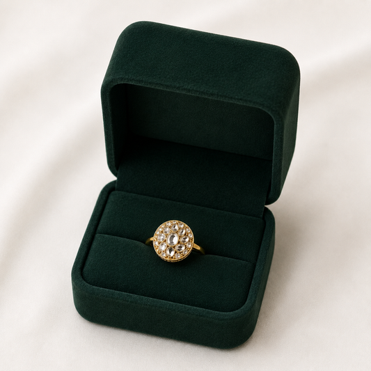 Antique Gold & Polki Floral Medallion Ring