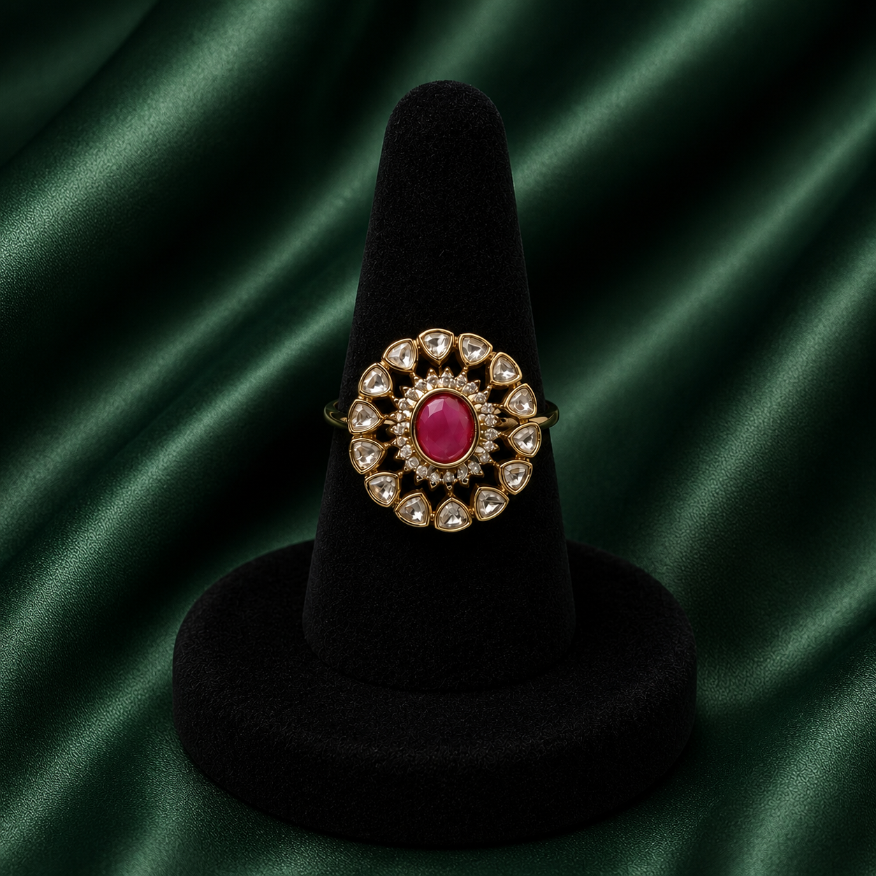 Pink & Gold Kundan  Statement Ring