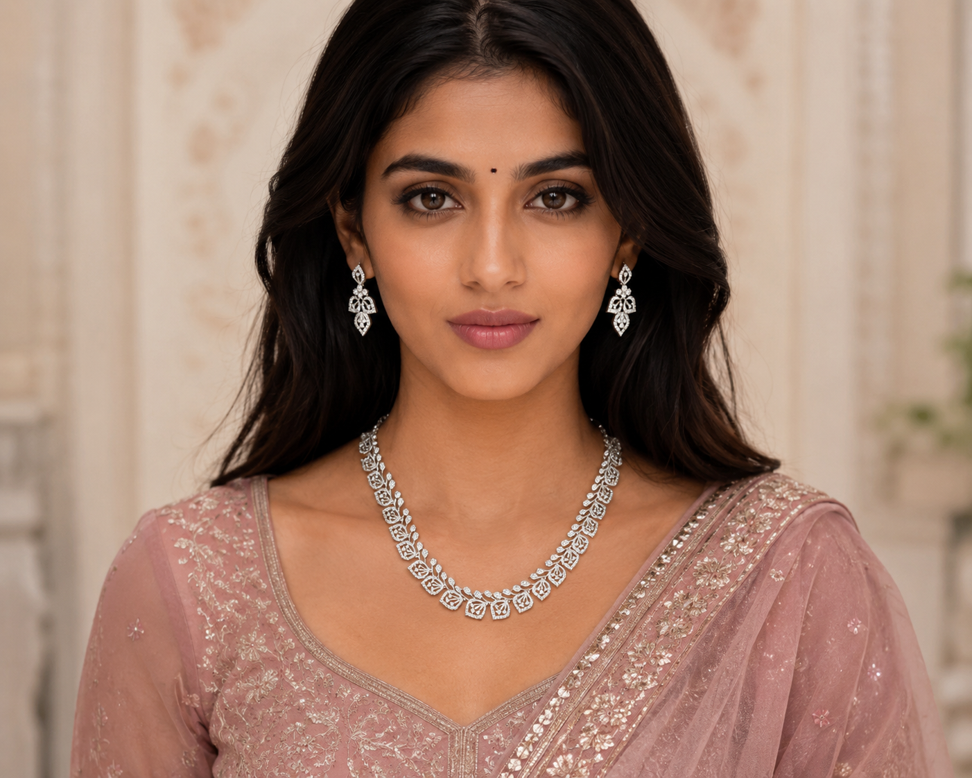 Shiny Silver Leaf and Lace Jewelry Set