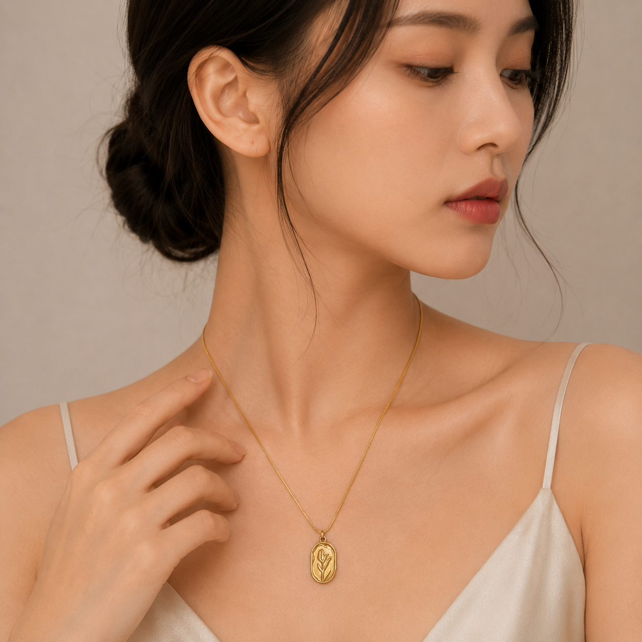 Anti-Tarnish Gold Tulip Coin Necklace